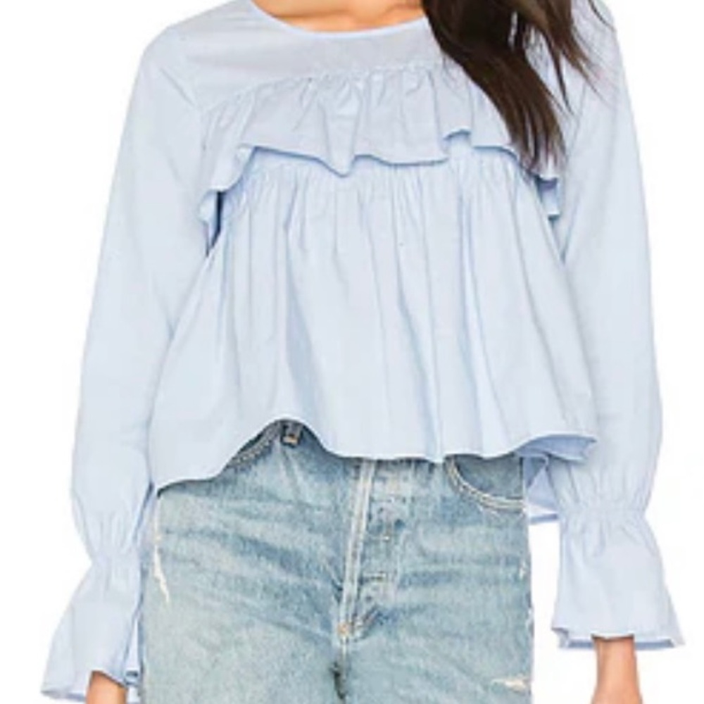 Joie 100% Cotton Adotte Ruffle Blouse in Maritime Chambray - XXS
